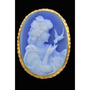 Gentile Agate Cameo Pin Brooch 18K Gold Italy Vintage 1990s 750 Signed Rare